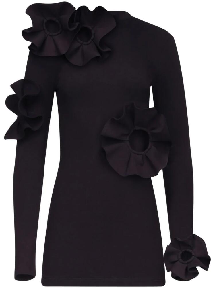 AREA ruffled flower-appliqué mini dress - Black Cover