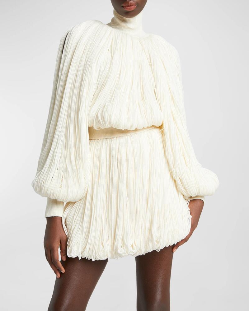 ALAIA Turtleneck Long-Sleeve Fringe Sweater Cover