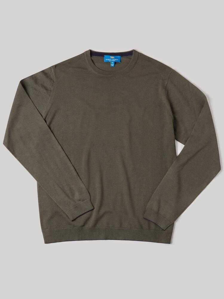 Robert Talbott Keaton Crewneck Sweater in Olive Green With Navy Tipping Cover