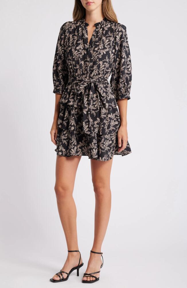 MELLODAY Floral Print Tie Waist Minidress in Black Multi Cover