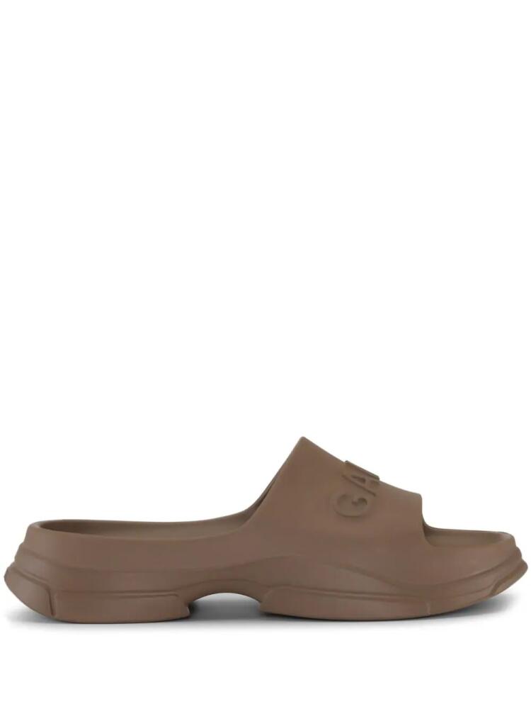 GANNI logo-embossed platform slides - Brown Cover