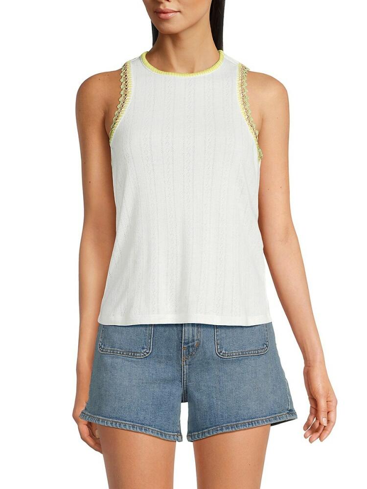 Design 365 Women's Knit Crochet Trim Tank Top - White Soft Cover