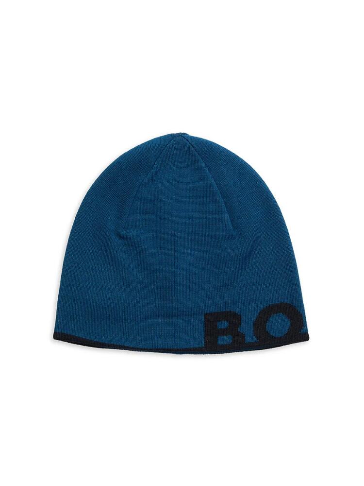 BOSS Men's Arev Logo Virgin Wool Blend Beanie - Navy Cover