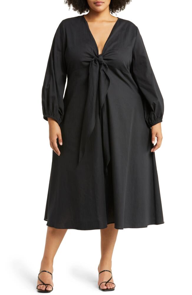 HARSHMAN Novella Knot Front Long Sleeve Midi Dress in Black Cover