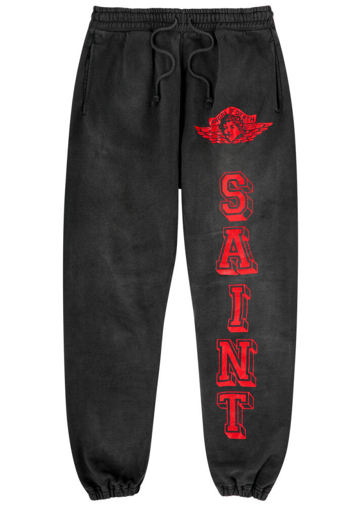 Saint Mxxxxxx Angel of Death Printed Cotton Sweatpants - Black Cover