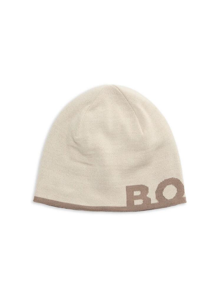 BOSS Men's Arev Logo Virgin Wool Blend Beanie - Beige Cover