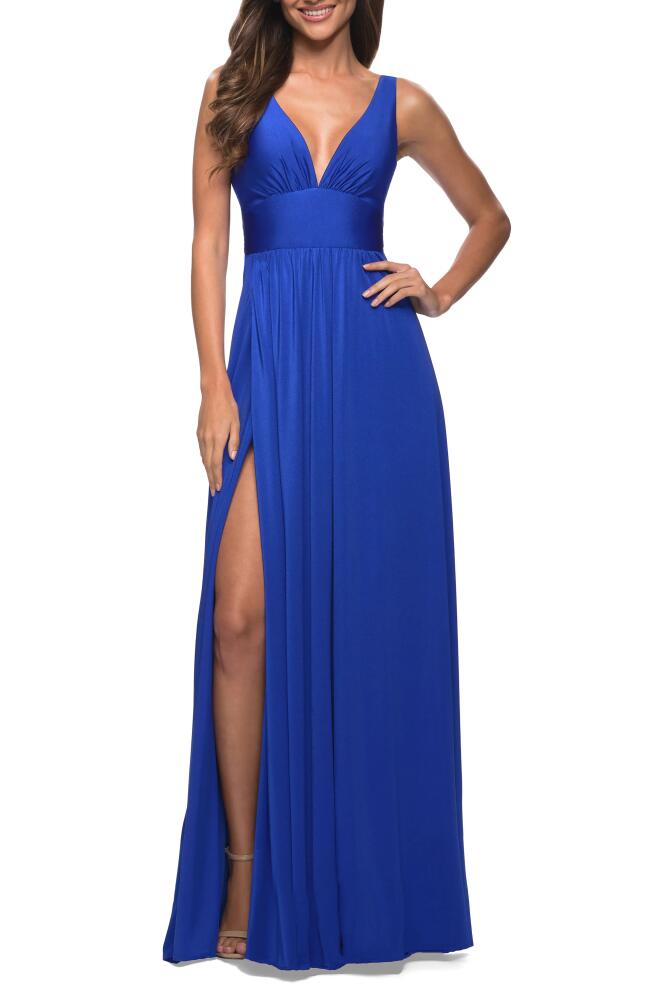 La Femme Simply Timeless Empire Waist Gown in Royal Blue Cover