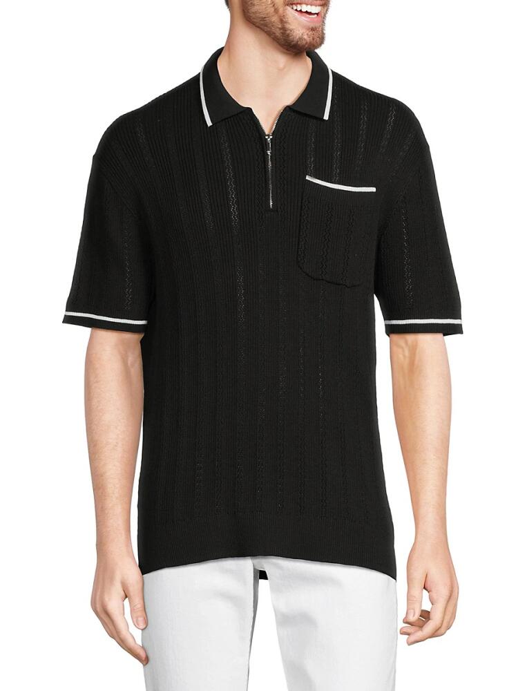 KARL LAGERFELD PARIS WHITE LABEL Men's Tipped Silk Blend Knit Polo - Black White Cover