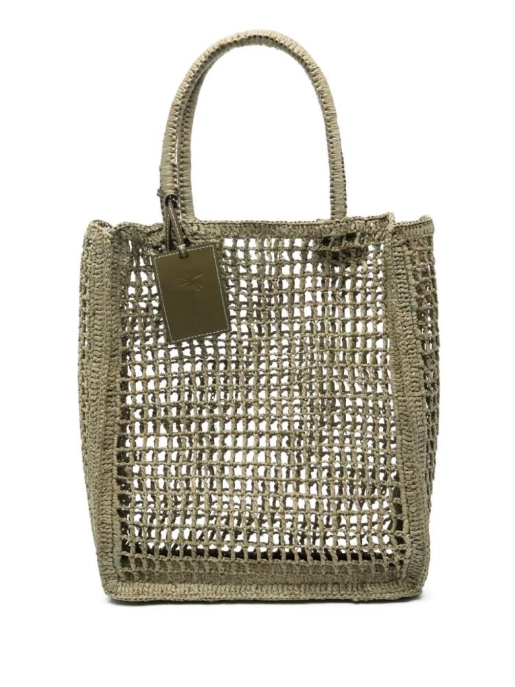 Manebi interwoven raffia tote bag - Green Cover