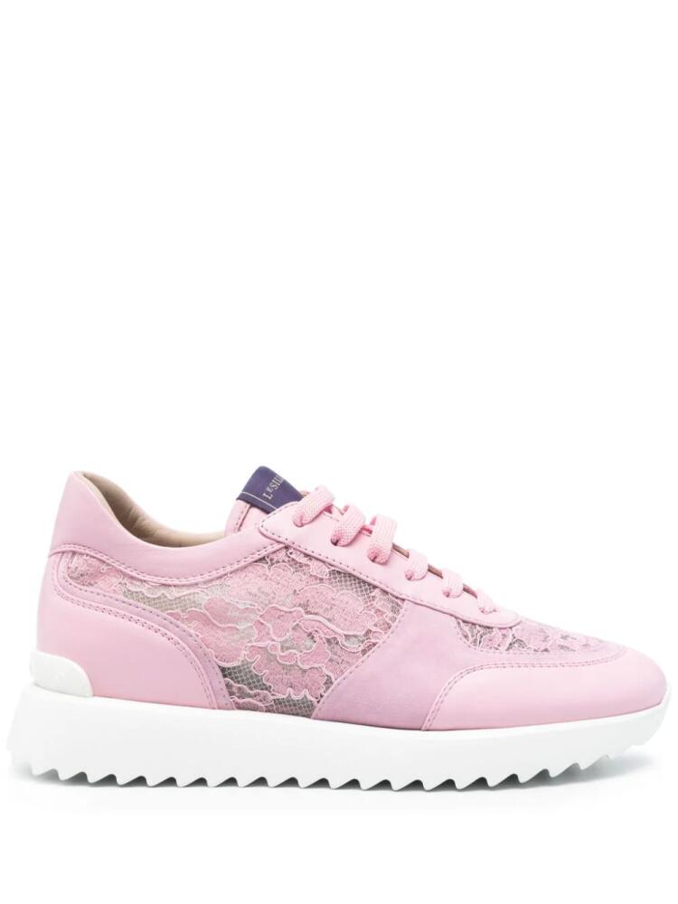 Le Silla floral-lace leather sneakers - Pink Cover