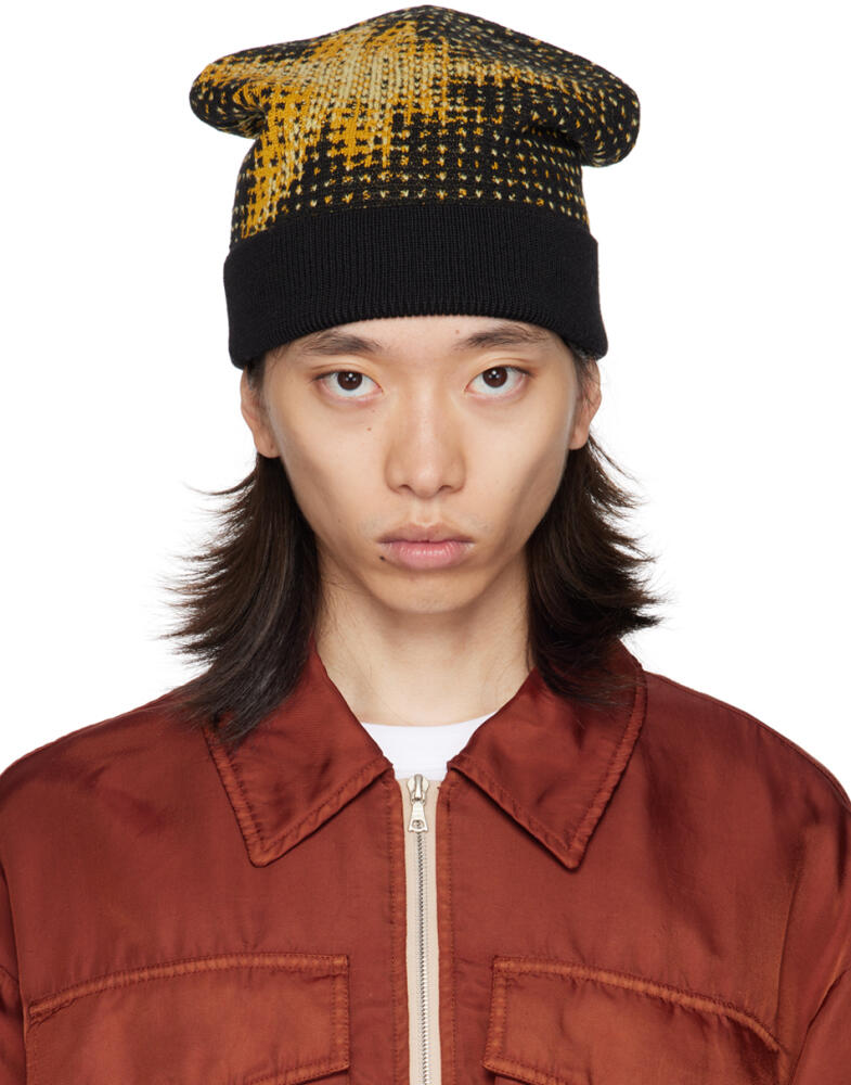 Dries Van Noten Black & Yellow Jacquard Beanie Cover