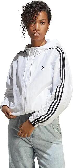 adidas Essentials 3-Stripes Woven Windbreaker (White/Black) Women's Clothing Cover