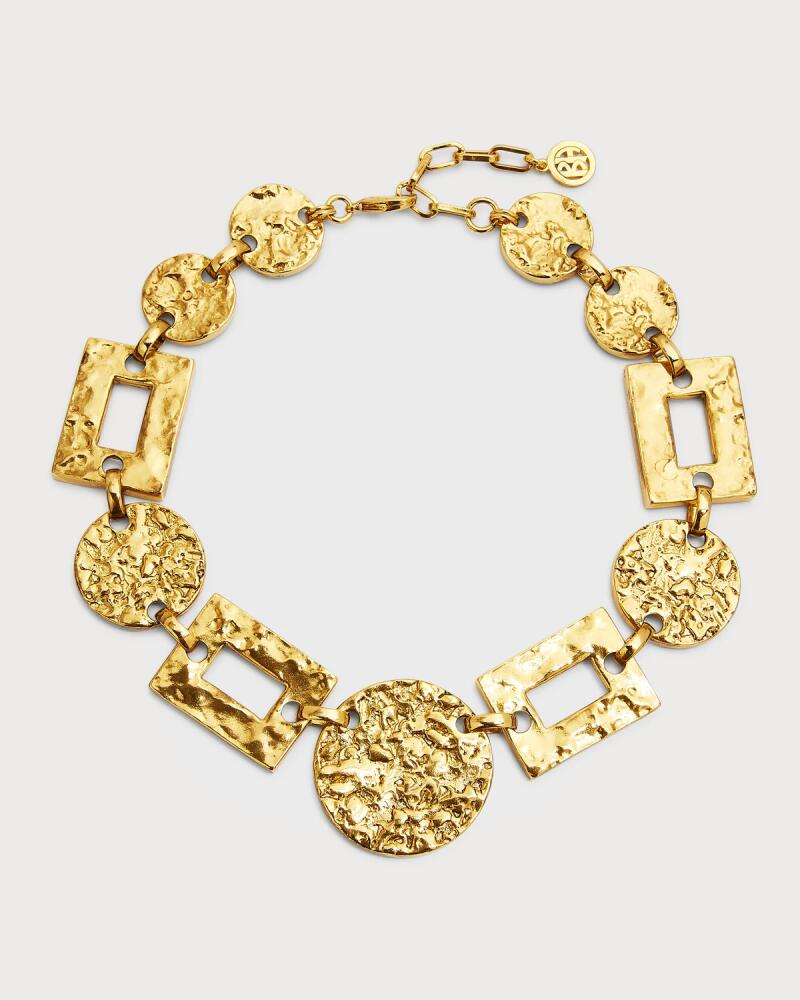 Ben-Amun 24k Gold Electroplated Textured Statement Round And Rectangular Necklace Cover