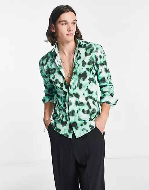 Twisted Tailor burgess shirt in neon green leopard print Cover