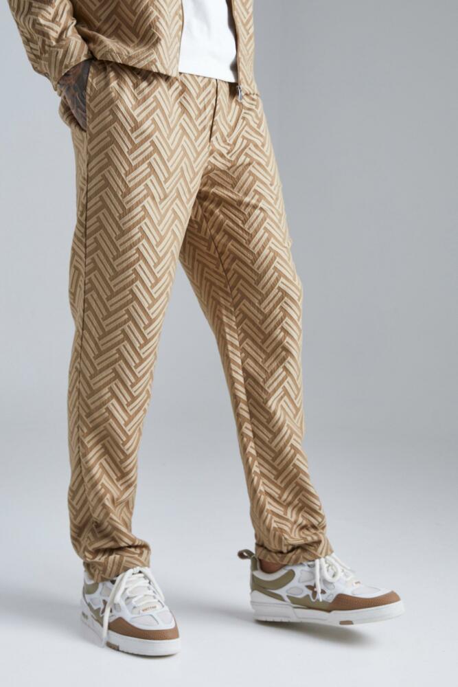 boohoo Mens Tonal Geo Smart Straight Pants - Beige Cover