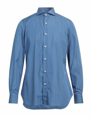 Finamore 1925 Man Shirt Slate blue Cotton Cover