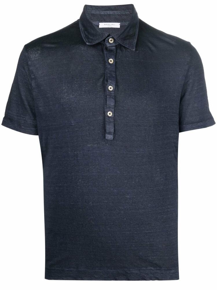 Boglioli linen short-sleeve polo shirt - Blue Cover