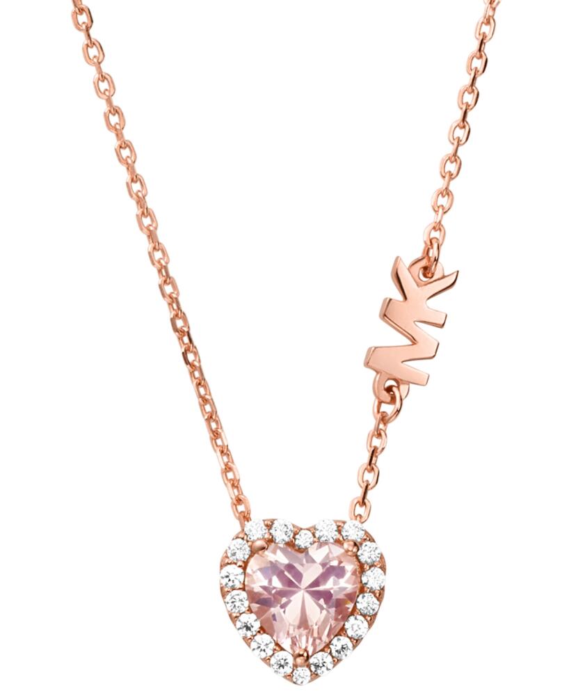 Michael Kors 14k Rose Gold-Plated Sterling Silver Crystal Heart Halo Pendant Necklace, 16" + 2" extender - Rose Gold Cover