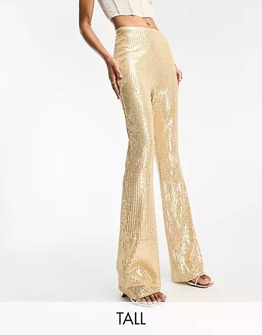 Jaded Rose Tall flared sequin flared pants in gold Cover