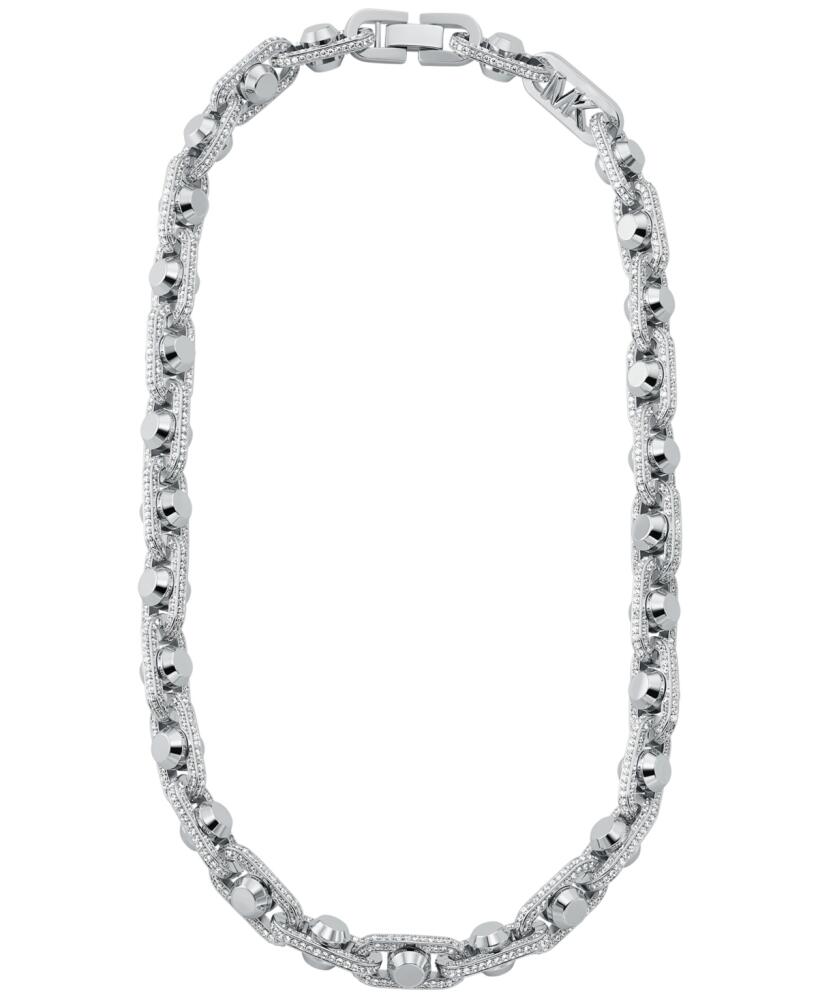 Michael Kors Rhodium-Plated Brass Pave Astor Link Chain Necklace - Silver Cover