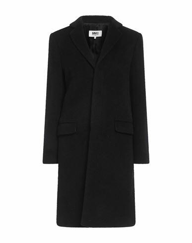 Mm6 Maison Margiela Woman Coat Black Virgin Wool, Mohair wool, Polyamide Cover