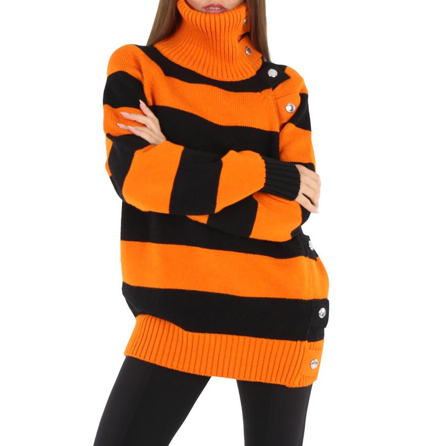 Burberry Ladies Deep Orange Striped Fisherman Turtleneck Jumper Cover