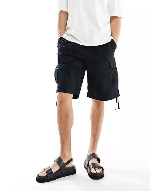 Jack & Jones wide fit ripstock cargo shorts in black Cover