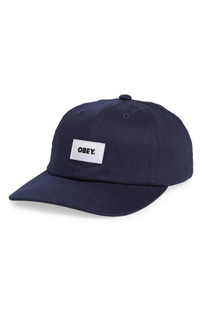 Obey Bold Label Organic Cotton Baseball Cap in Academy Navy Cover