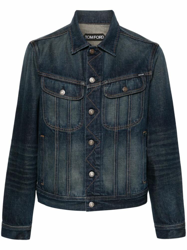 TOM FORD contrast-stitching denim jacket - Blue Cover