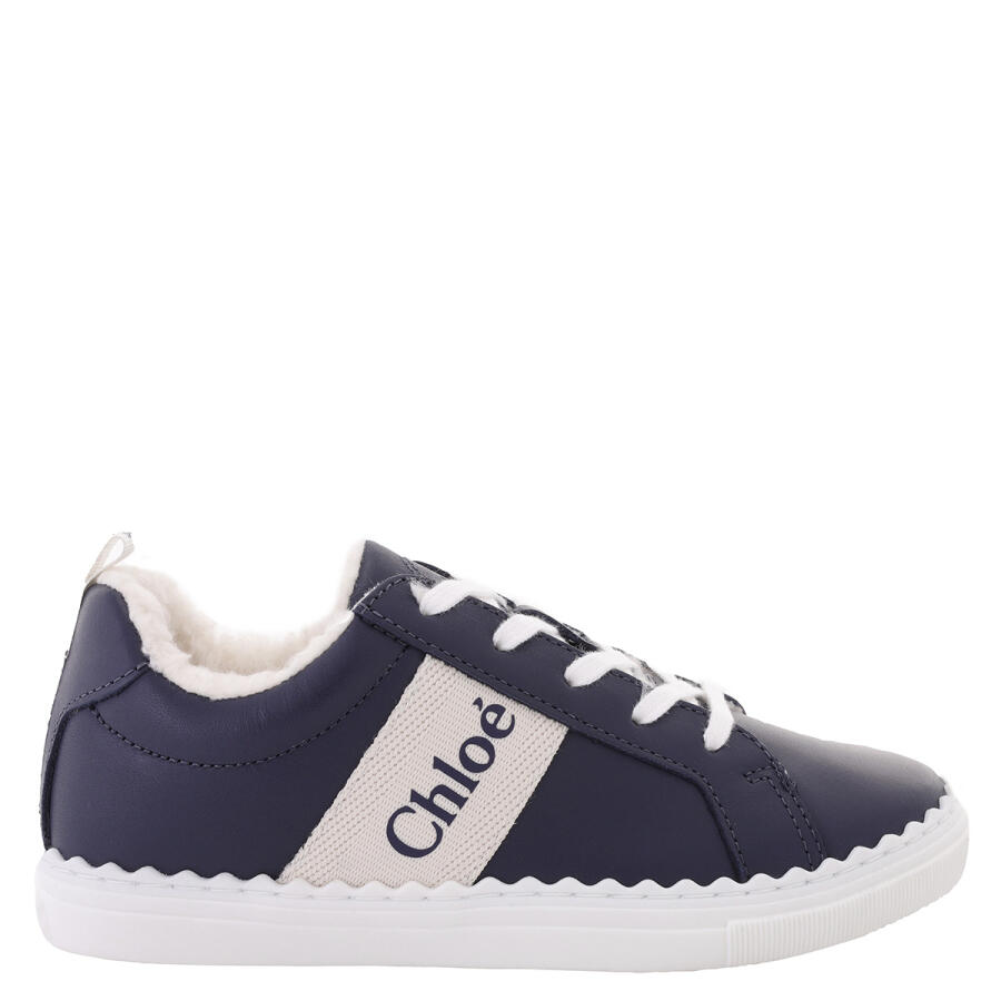 Chloe Girls Navy Logo Print Low-Top Trainers Cover