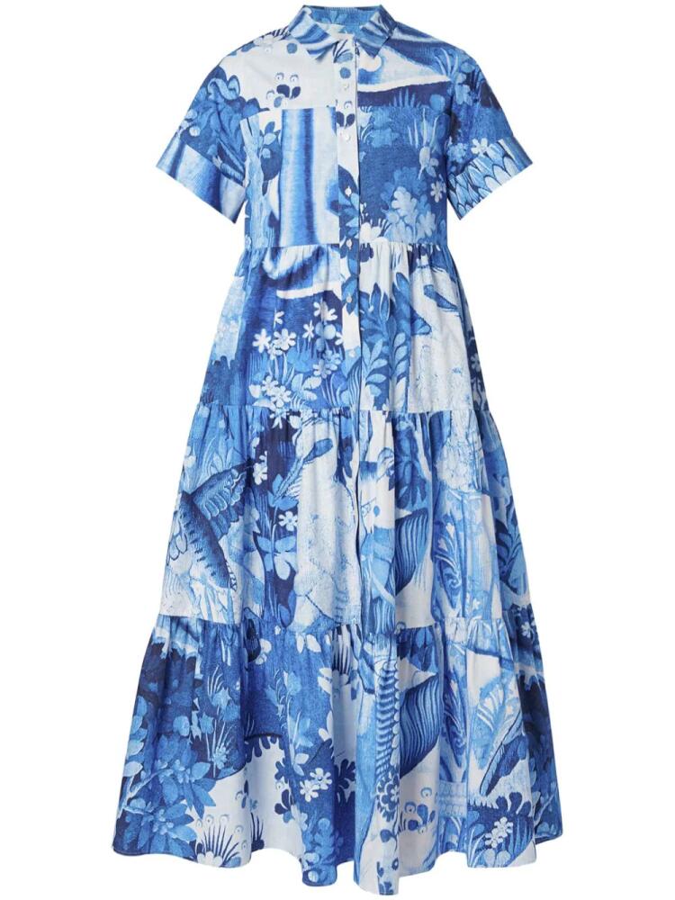 ERDEM tapestry-print tiered-skirt midi dress - Blue Cover