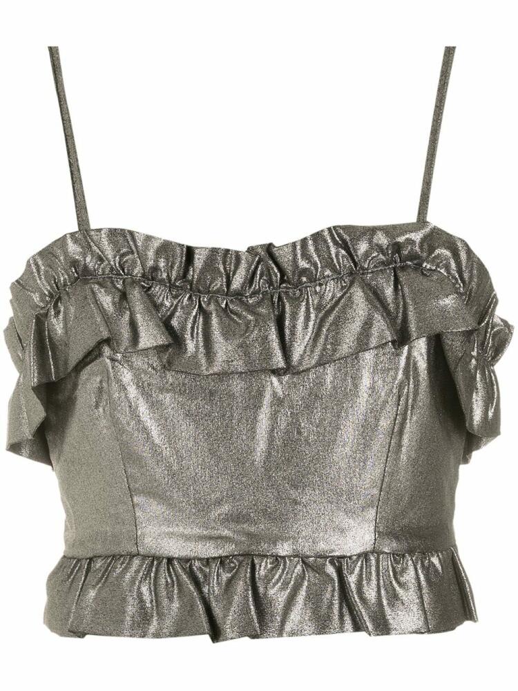 Olympiah ruffle-trim foil top - Metallic Cover