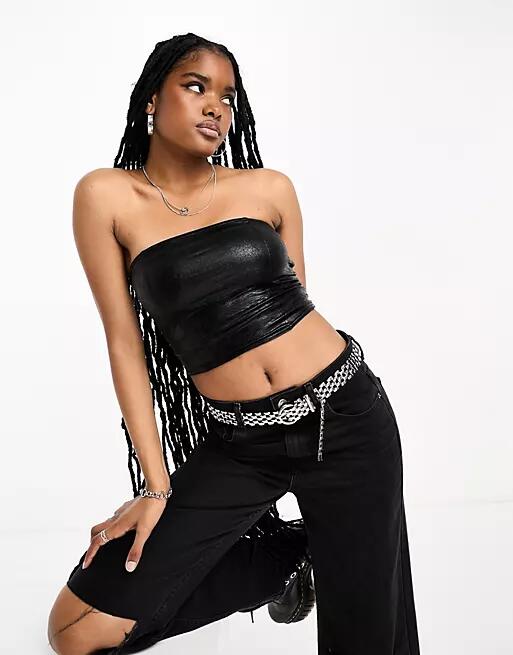 Bershka metallic bandeau in black Cover