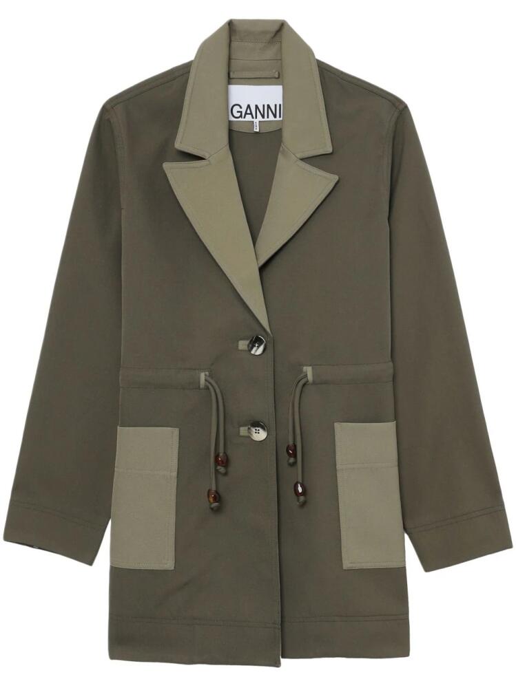 GANNI button-down drawstring twill jacket - Green Cover