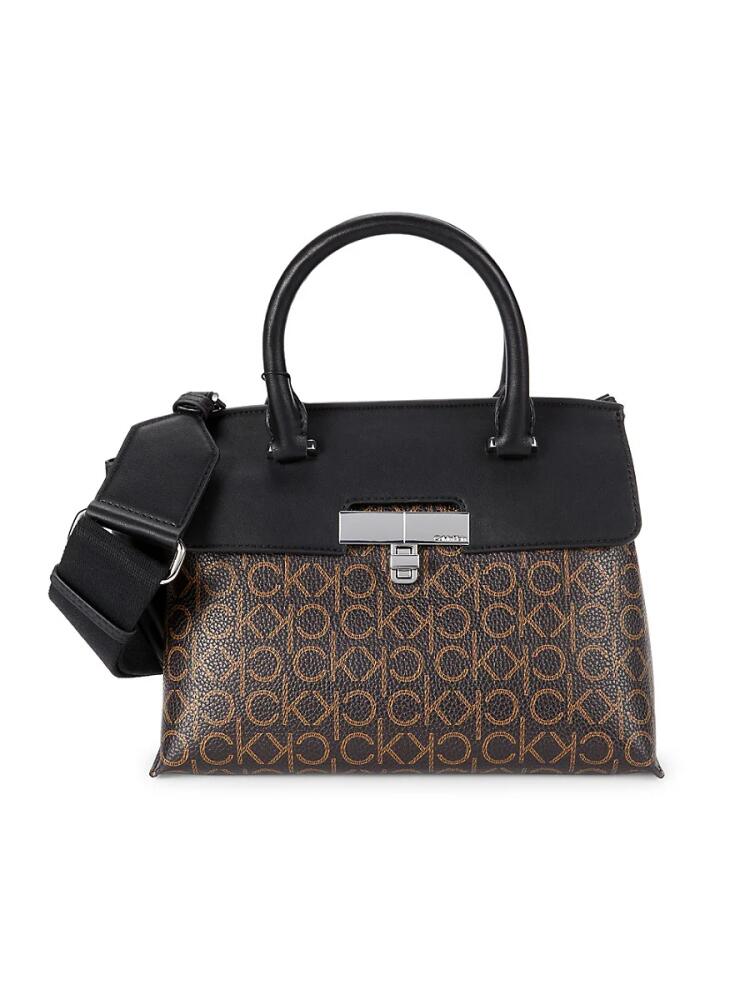 Calvin Klein Women's Becky Monogram Print Satchel - Brown Cover