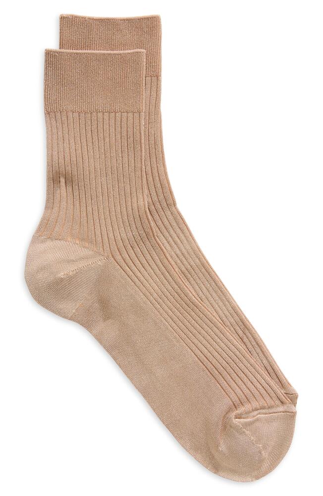 Nordstrom Shine Rib Crew Socks in Tan Natural Cover