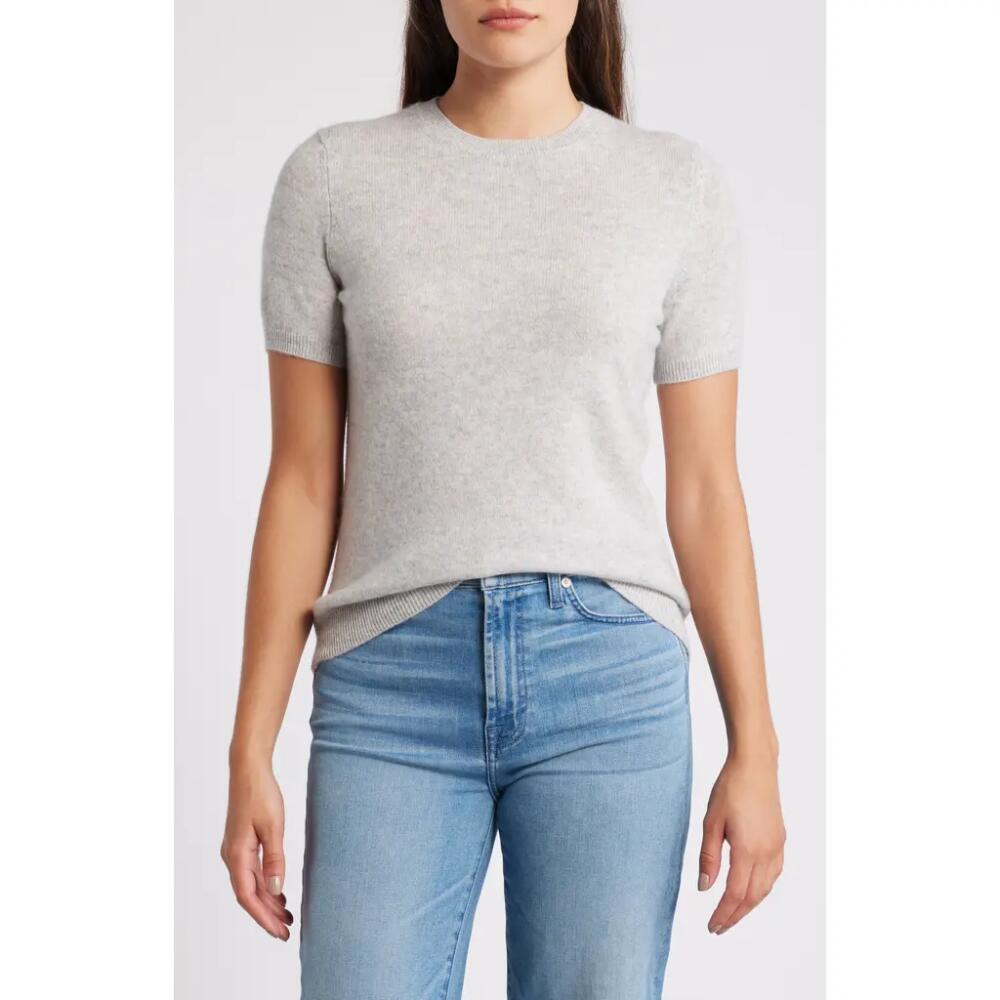 caslon(r) Short Sleeve Cashmere Sweater in Grey Light Heather Cover