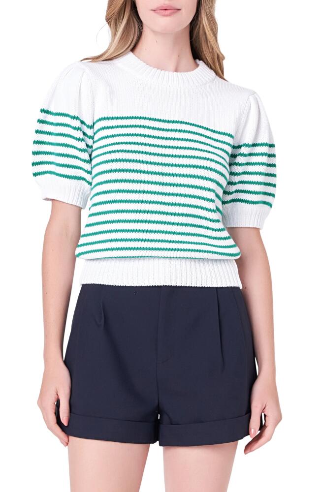 English Factory Stripe Short Puff Sleeve Sweater in White/Green Cover