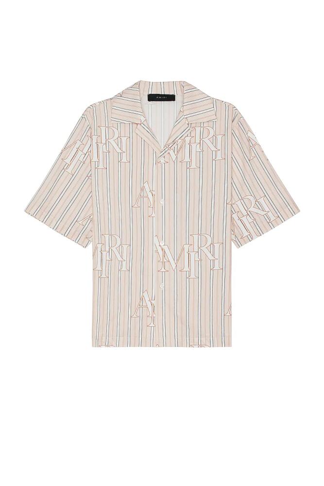 Amiri Stripe Staggered Poplin Short Sleeve Shirt in Pink Cover