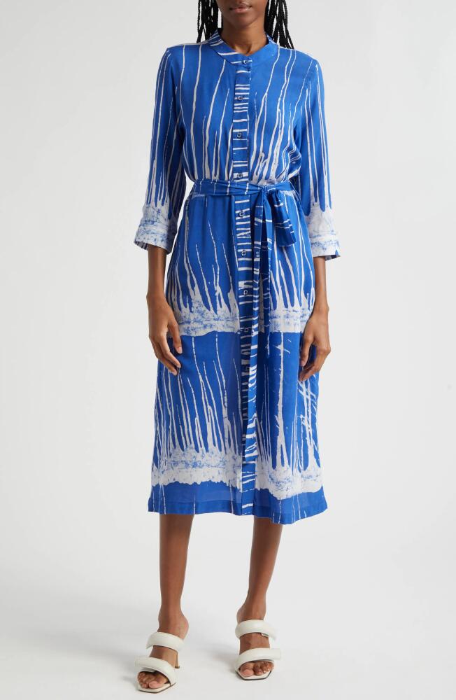 BUSAYO Kola Tie Belt Three-Quarter Sleeve Shirtdress in Blue Multi Cover