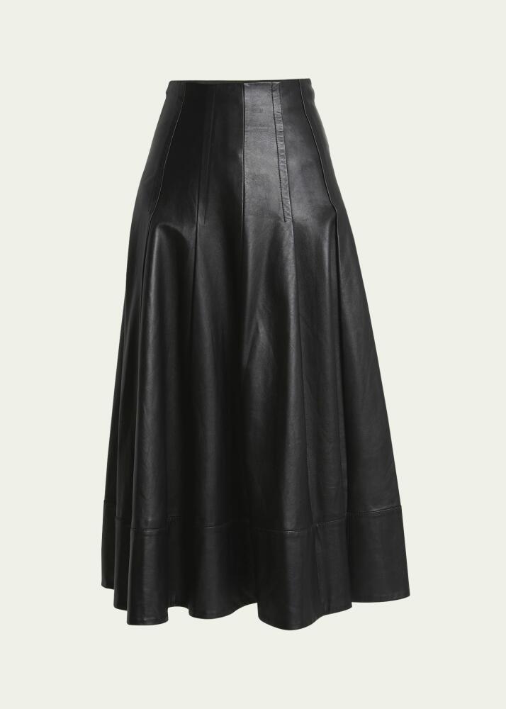 Proenza Schouler Moore Fit-Flare Glossy Leather Midi Skirt Cover