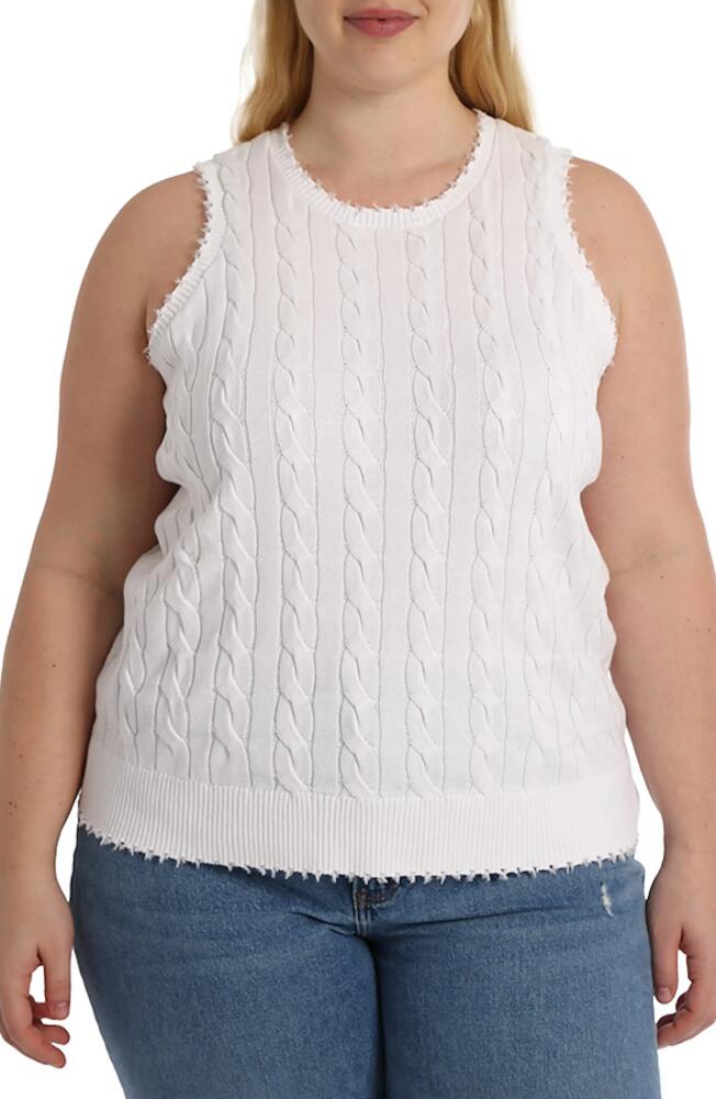 MINNIE ROSE Frayed Cable Knit Cotton Sweater Tank in White Cover