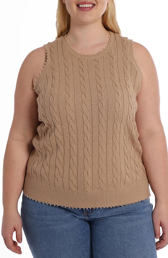 MINNIE ROSE Frayed Cable Knit Cotton Sweater Tank in Brown Sugar Cover