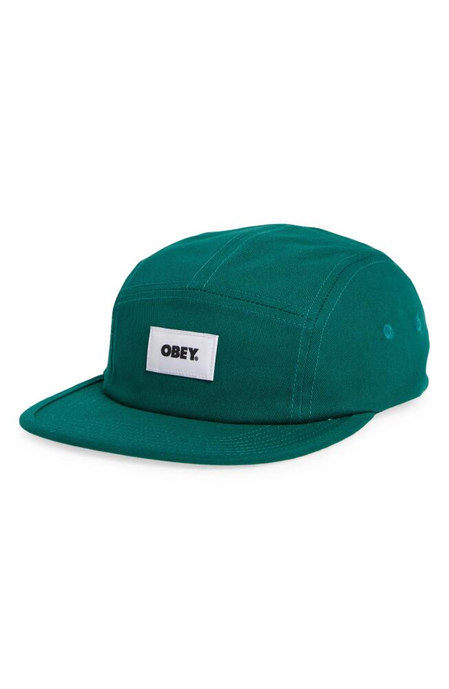 Obey Bold Label Five-Panel Organic Cotton Hat in Aventurine Green Cover