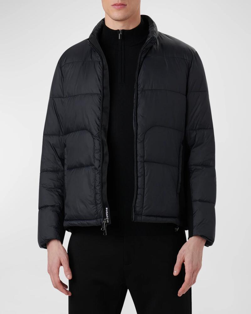 Bugatchi Men's Quilted Bomber Jacket with Stowaway Hood Cover