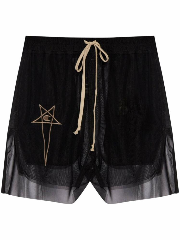 Rick Owens X Champion logo-embroidered mesh mini shorts - Black Cover