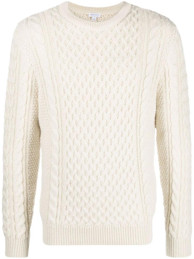 Sunspel Aran-knit crew-neck jumper - Neutrals Cover