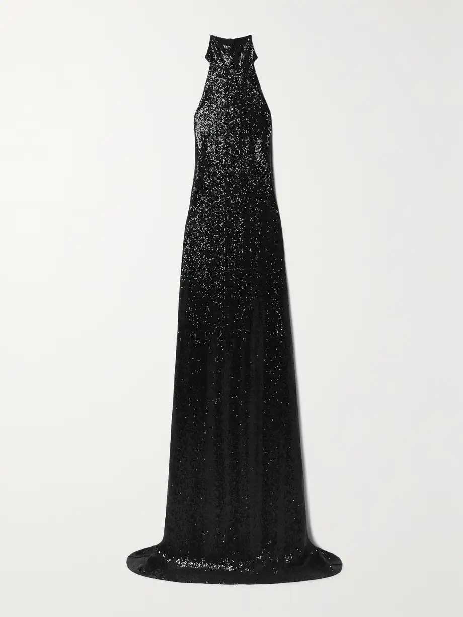 Ralph Lauren Collection - Crystal-embellished Sequined Stretch-mesh Halterneck Gown - Black Cover