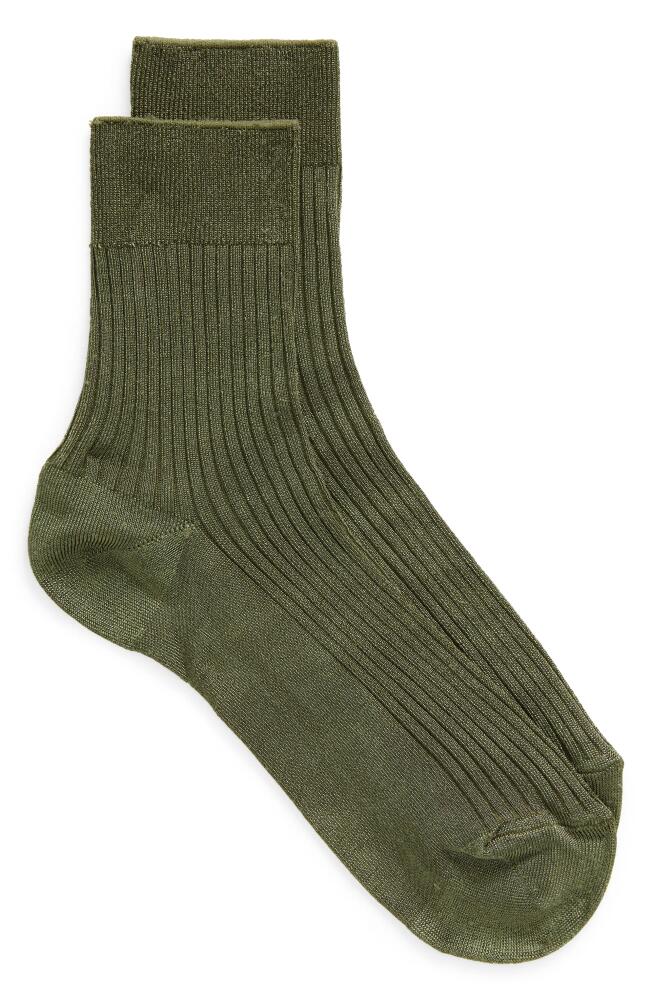 Nordstrom Shine Rib Crew Socks in Green Cypress Cover