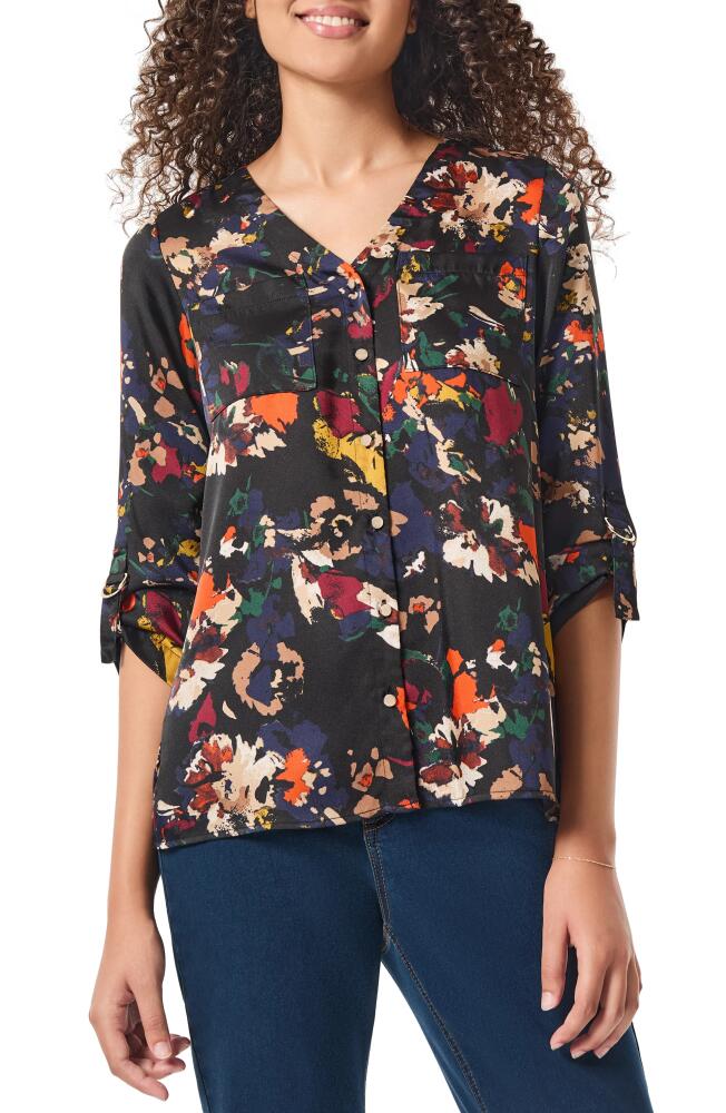 Jones New York Floral Satin Button-Up Shirt in Jones Black Multi Cover